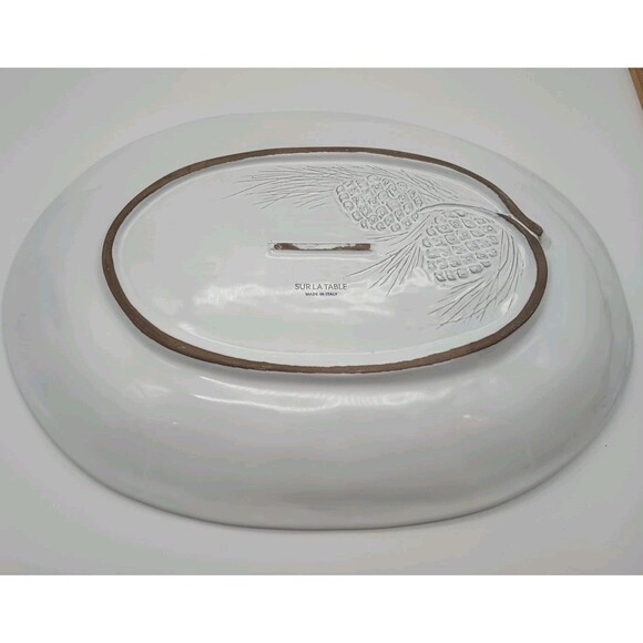 Sur La Table Platter Oval Embossed Pumpkin White Pine Branch Cone